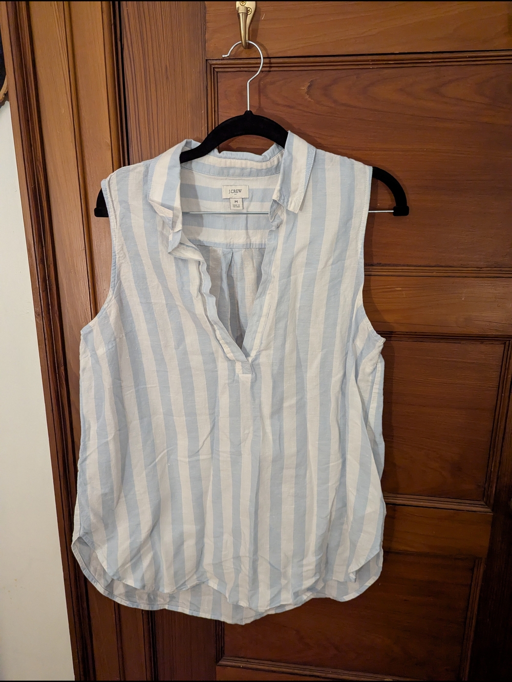 J. Crew Sleeveless Stripe Popover Top - Light Blue/White